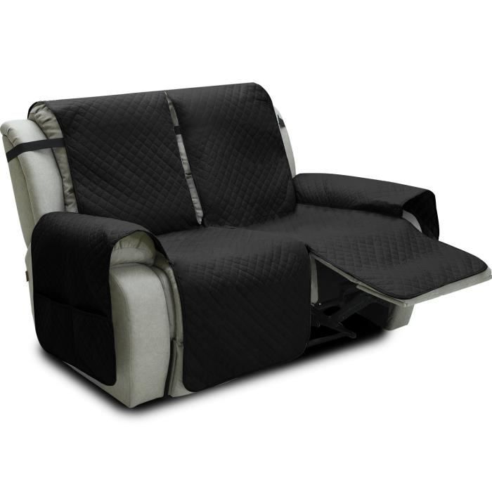 Housse de Fauteuil Relax Antidérapante Housse de Chaise Inclinable avec Sangle élastique Canapé pour La Maison 2 Place Noir