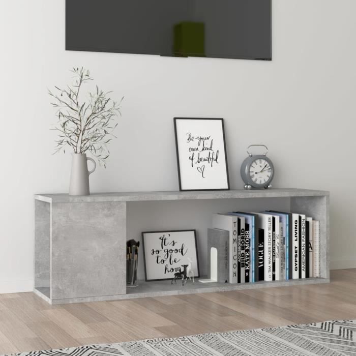 fan | meuble tv gris béton 100x24x32 cm aggloméré | haute qualité dx07959