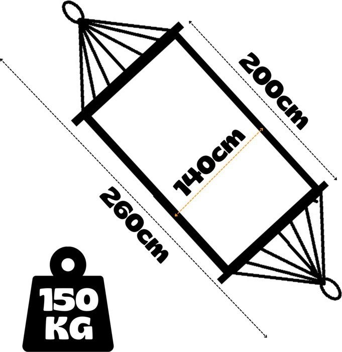 Rijoka Hamac Avec Barre D'Écartement 200x140 Cm – Rayures Bleues, 1 Personne, 150 Kg Max, Inclut Crochets, Corde & Sac De Transport
