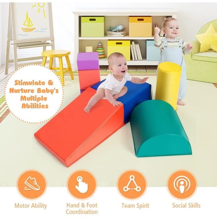 LIFEZEAL Set 5 Blocs De Motricité En Mousse – Grimper, Enjamber, Apprendre – Pour Bébé Dès 9 Mois (rose)