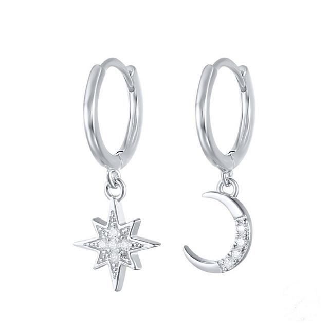 Boucles D'oreilles Argent Sterling Et CZ - Lune Goutte - Femme Minimaliste