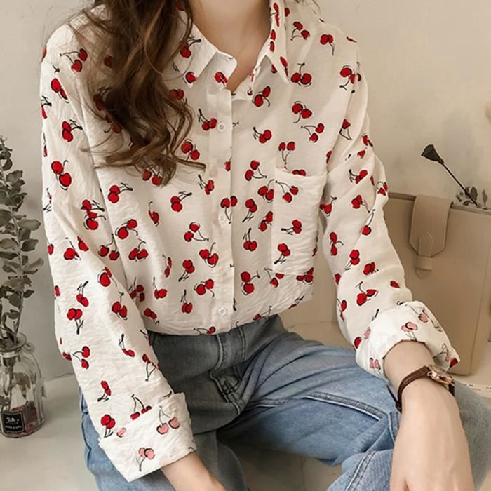 Chemise vintage a manches longues pour femmes chemisiers d affaires motif de fruits assortis chic retro bureau Pink F98303 Blanc Cdiscount Pret a Porter