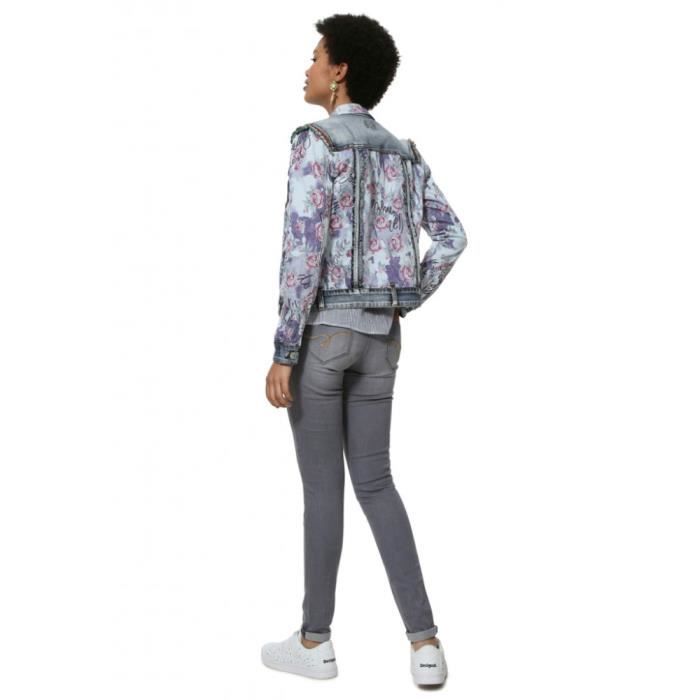 Veste en jean Desigual Roses bleach bleu Femme Taille 34 Bleu