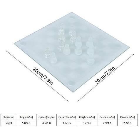 Jeu D’échecs En Cristal – 20x20 Cm, 32 Pièces En Verre Dépoli, Plateau 64 Cases