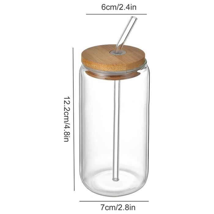 Lot De 2 Tasses En Verre Avec Couvercle Et Paille - 500 Ml, Forme Canette, Pour Smoothie Et Boissons
