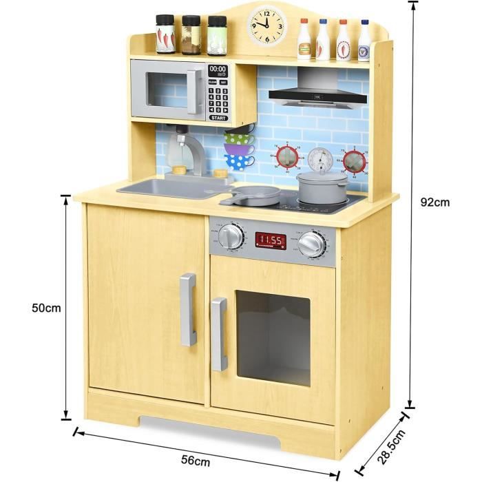 Cuisine Enfant Jouet en Bois avec Plaques de Cuisson Robinet Évier Horloge Machine à Café Hotte