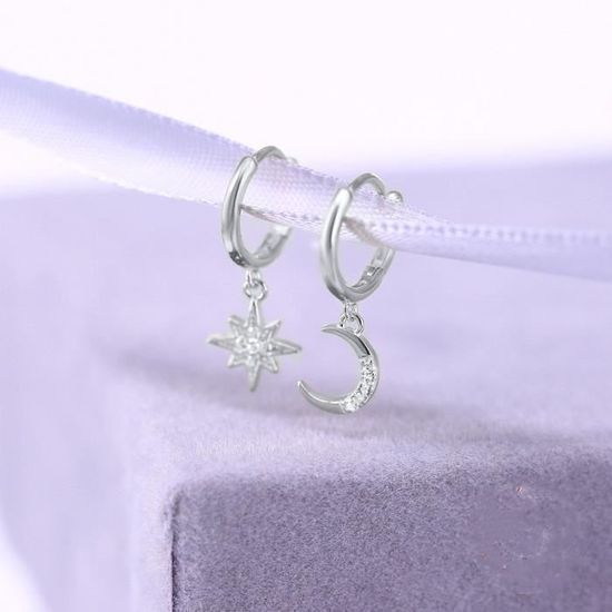 Boucles D'oreilles étoile En Argent 925 – Zircons Blancs – 0,6 Cm – Avec écrin – Pour Filles