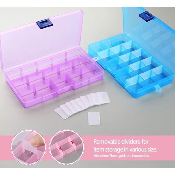 2pcs 15 fentes boîte de rangement en couvercle transparent conception