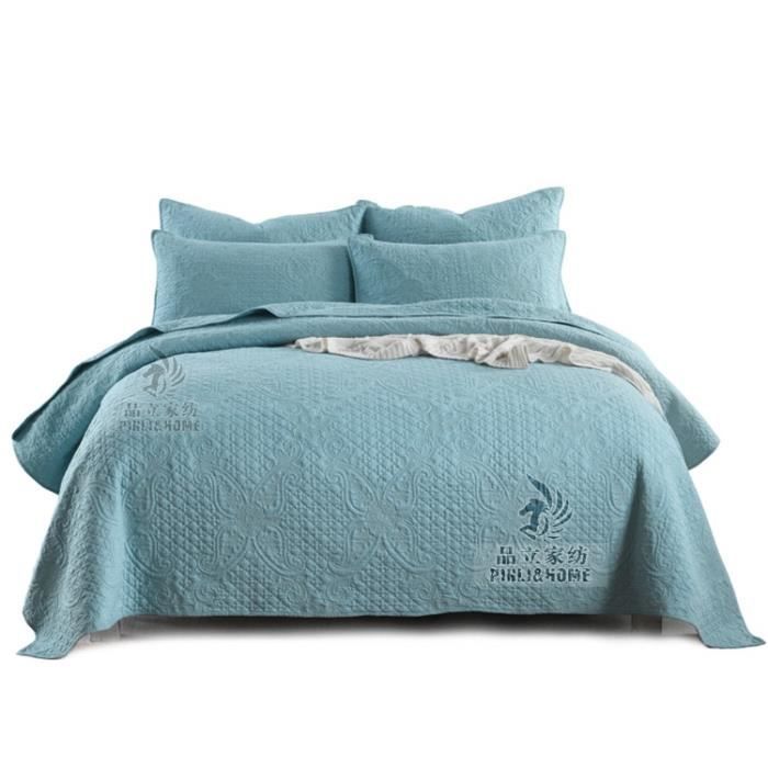 Couverture de lit Patchwork, jeté de lit 220x240 Couvre-lit matelassée pour  lit Double+2pcs taies d'oreiller Faux patchwork bleu - Cdiscount Maison