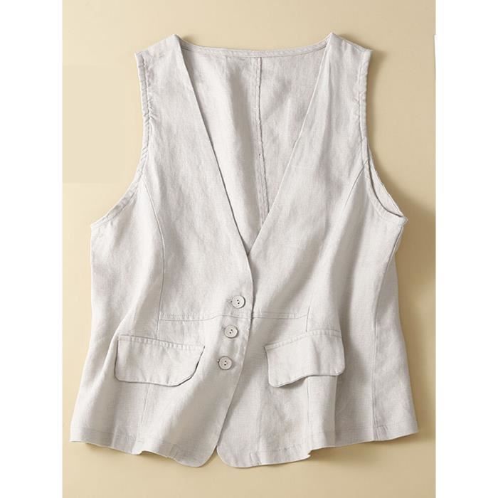 Aelegantmis Gilets en coton et lin pour femmes manteau en fibre d