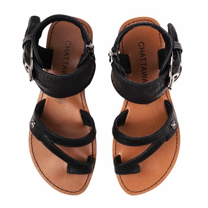 Sandales à Talon Femme Chattawak - Noir, Taille 38, Scratch Réglable, Semelle Intérieure Cuir