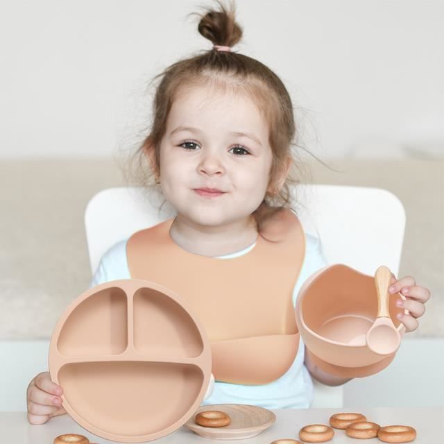 Assiette + couverts pour enfant personnalisé en bois et silicone