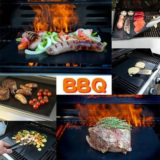 Lot De 4 Tapis De Cuisson Barbecue 40x30 Cm - Réutilisables, Résistants à La Chaleur (-70°C à +260°C), Noir