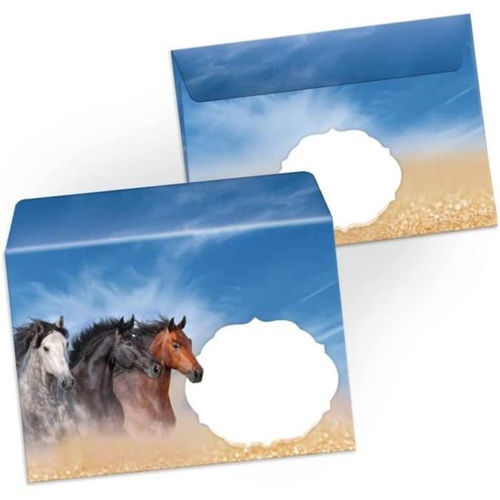 Junapack Lot De 12 Cartes D’invitation Pour Anniversaire D’enfant Fille Cheval Avec 12 Enveloppes, 12 Sachets Et 12