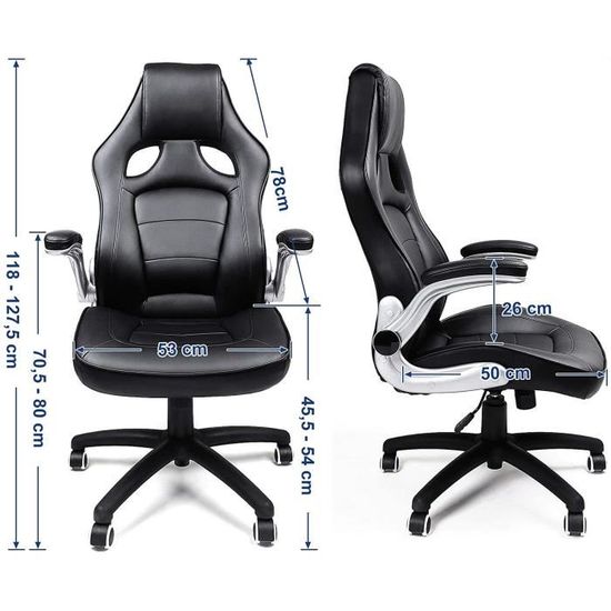 Songmics Fauteuil De Bureau Accoudoirs Pliables Fauteuil Gamer Simili Avec Dossier Hauteur Reglable Ergonomique Noir Obg62b Achat Vente Chaise De Bureau Simili Soldes Sur Cdiscount Des Le 20 Janvier Cdiscount