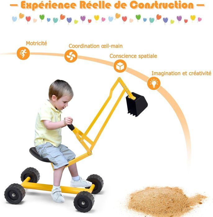 Pelle à Sable Excavateur Enfant avec Siège Rotatif & Bras Flexible, Pelleteuse Excavatrice Manuelle Base Croisée, Charge 50kg, Orange, 3 Ans+ | Leroy Merlin