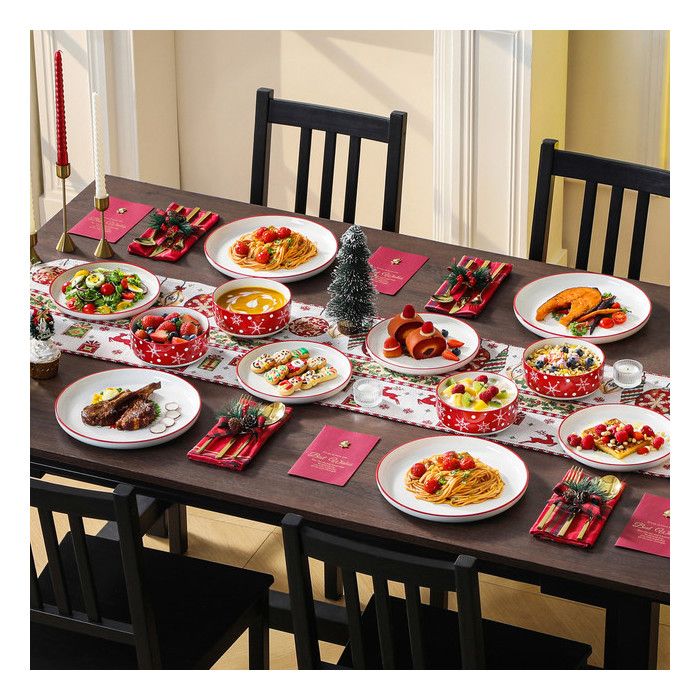 Plateau De Service En Céramique Pour Noël - 35x14,5 Cm, Double Poignée | Idéal Pour Bœuf, Desserts, Buffet, Décoration