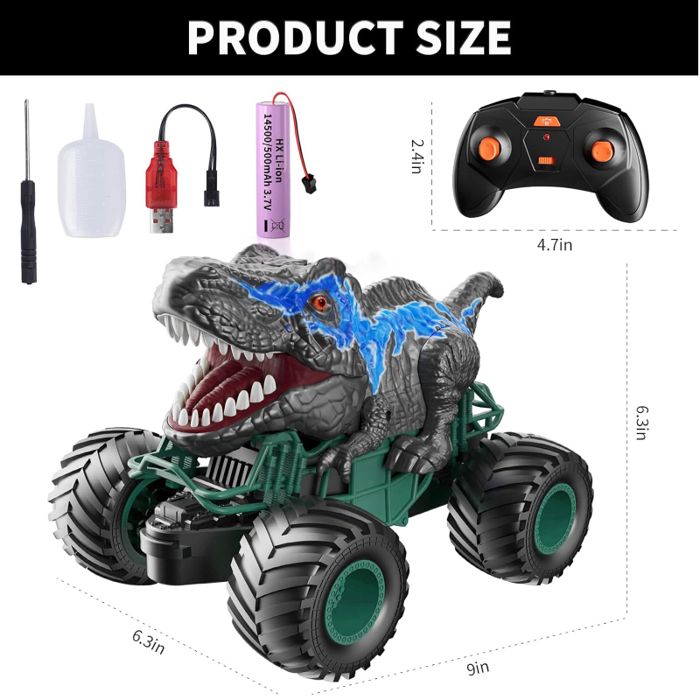 Voiture RC dinosaure lumières/musique bébé 2-5 ans cadeau anniv/Noël