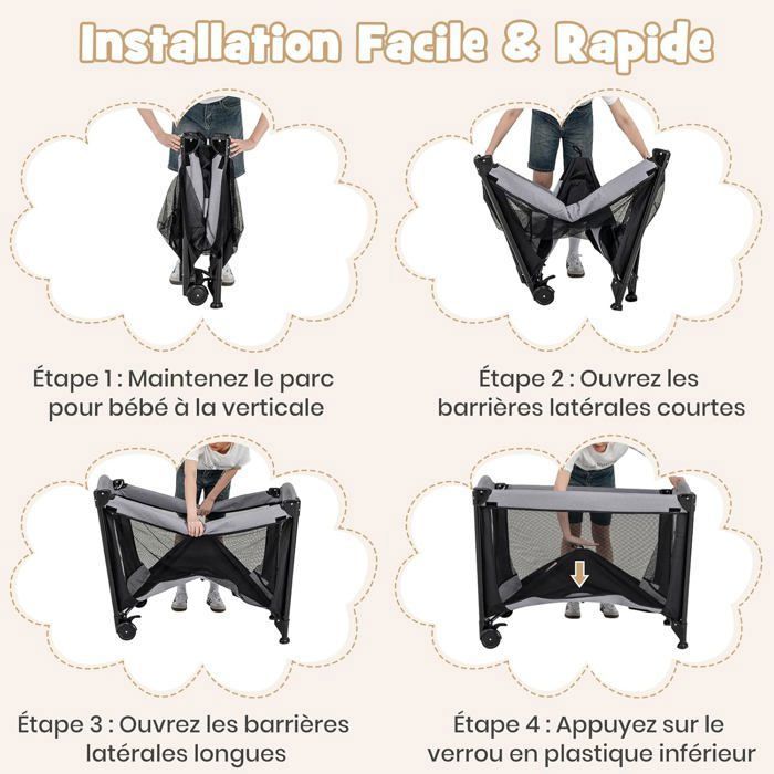4 en 1 Lit Parapluie Bébé 0-36 Mois avec Table à Lange Pliable à 3 4 en 1 Lit Parapluie Bébé 0-36 Mois avec Table à Lange Pliable à 3