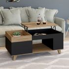 IDMARKET Table basse rectangulaire plateau relevable et plateau amovible avec coffre LOLA bois et noir