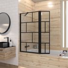 AURLANE Pare baignoire avec volet pivotant - profile noir mat - 130x104 (HxL) - verre 5mm sérigraphié