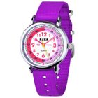 KZKR Montre fille violet Sangle nylon Pointeur de couleur contrastante 12/24H Montre pédagogique enfant Lunette en métal Etanche