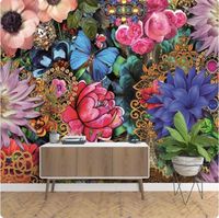 Papier peint en soie 3D Art mural moderne fleur papillon salon chambre salle à manger fond peinture murale décoration de la maison