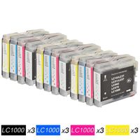 12 Cartouches d'encre Brother LC1000/LC970 Compatibles pour Imprimante BROTHER MFC-240/MFC-440CN - 3Noir+3Cyan+3Magenta+3Jaune