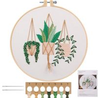 Point de Croix Starter Kit, DIY Cross Stitch Embroidery Starter Kit,Kit de Couture à la Main pour Débutant Plantes Fleurs(Blanc)
