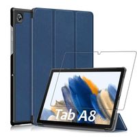 ebestStar ® pour Samsung Galaxy Tab A8 10.5 2021 SM-X200 X205 - Housse PU SmartCase + Film protection écran VERRE Trempé Bleu Foncé