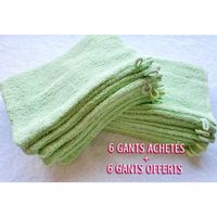 6 gants de toilette verts achetés + 6 offerts , 100% coton taille 22X15 cm avec accroche de suspension