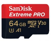 Carte Mémoire microSDXC SanDisk Extreme PRO 64 Go + Adaptateur SD jusqu'à 100 Mo/s, Classe 10, U3, V30, A1