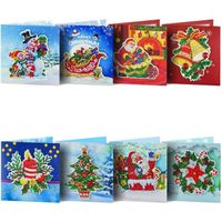 Lot de 8 cartes de vœux de Noël 5D en forme de peinture au diamant - Cartes de vœux de Noël faites à la main, cadeau de Noël
