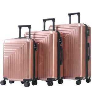 SET DE VALISES Ensemble de valises 3 pièces-Taille M-L-XL-Matériau PVC de haute qualité-4 roues-Serrure douanière TSA-Divers plans de voyage-Rose