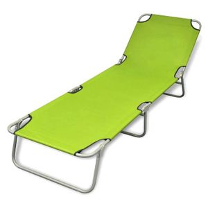 CHAISE LONGUE Transat chaise longue bain de soleil lit de jardin terrasse meuble d exterieur pliable acier enduit de poudre vert pomme