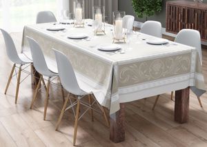 Nappe Rectangle Elona Blanc Et Or Anti Tache Et Infroissable 200 Cm X
