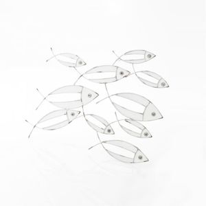 Banc de poissons en m/étal 115 x 45 cm d/écoration murale poissons