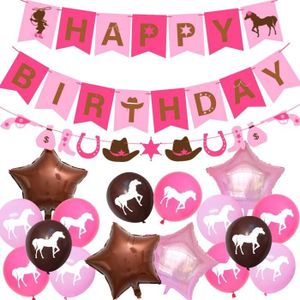 Fangleland Décorations de fête de cheval pour filles, kit de ballons sur le  thème du cheval avec bannière de joyeux anniversaire, décoration de gâteau,  ballons de cheval Derby pour fournitures : 