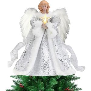 VILLAGE - MANÈGE Topper D'Noël Ange, Ange Sapin De Noel Lumineux, Cime d'arbre d'ange Illuminée, Cime d'arbre en Étoile d'ange avec Lumière LED