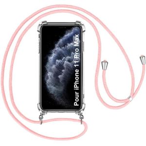 Housse Antichoc Transparente pour Smartphone Coque avec Cordon argentée Tour de Cou Différentes Marques Jalouza Chaîne Téléphone argentée pour iPhone 11 