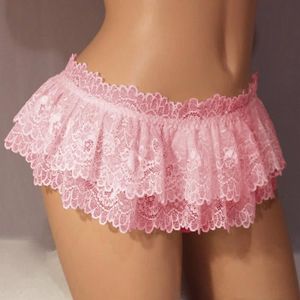 JUPE Jupe,Culotte en dentelle à volants pour femme, sous-vêtement Sexy, string, string- pink[B32948]