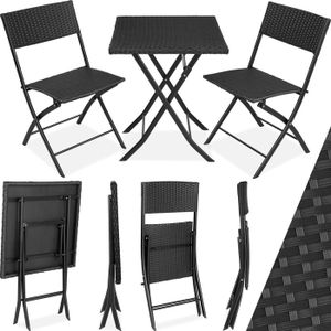 Ensemble table et chaise de jardin TECTAKE Salon de jardin TREVI Pliable Pour 2 personnes au design Moderne Résistant aux UV - Noir