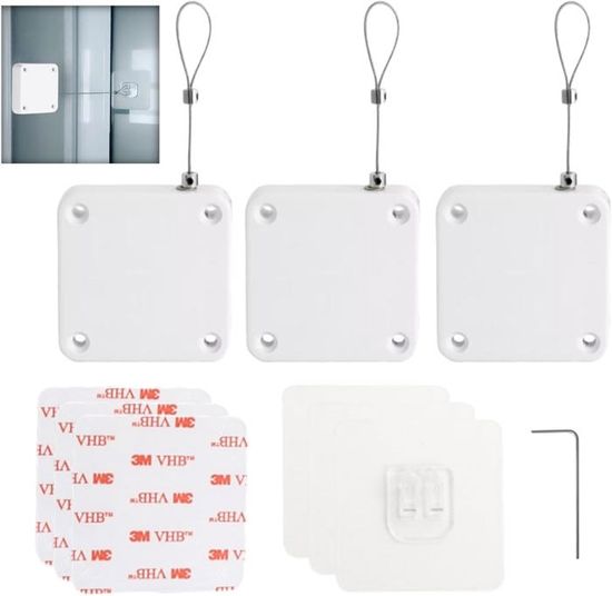 MECCANIXITY Lot De 2 Ferme-porte Coulissants Automatiques Sans Perforation, 500 G, Avec Capteur De Tempête Et Cordon En Acier Pour Chambre à Coucher, Salle De Bain, Salle D'étude (noir