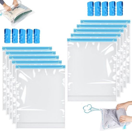 Lot de 12 Sac Sous Vide Vetement Aspirateur 60x40cm, Housse de Rangement Sous Vide Réutilisable