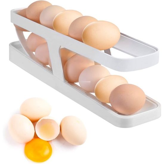 Rangement œufs Automatique Distributeur Œufs Réfrigérateur 2 Étages - Rangement 14 Œufs - Roulement Automatique - Gain De Place Rangement œufs Réfrigérateur