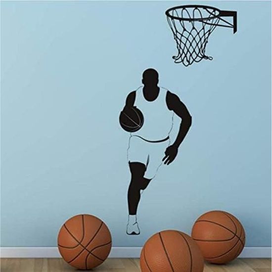 Déco Sportive Noir Et Blanc Sticker Basket Noir & Blanc 57x72 Cm - Décoration Murale Chambre Sportive Décoration Chambre Sportive