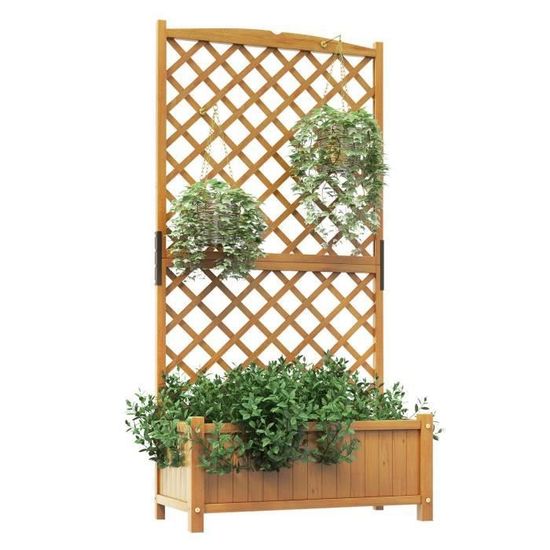 COSTWAY Cuisine Extérieure Enfant En Bois – Avec Jardinière, Treillis, Robinet, évier Amovible – 3-8 Ans – 115x34,5x92 Cm – Naturel