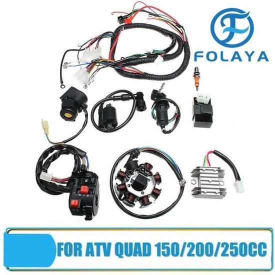 FOLAYA Kit de câblage du faisceau électrique pour boîtier CDI de bobine d'allumage pour ATV QUAD de 150,200 ou 250 cm²