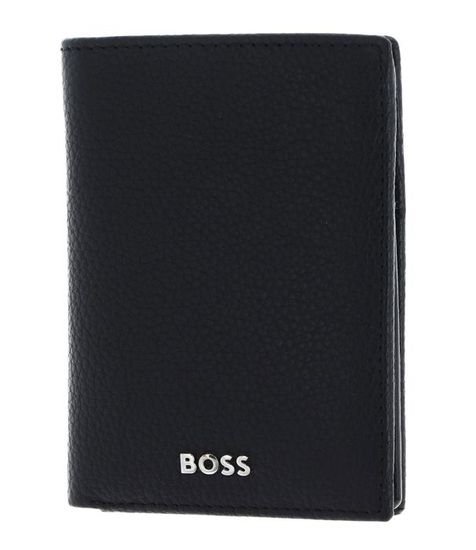 HUGO BOSS Porte-cartes Pliable Classique Noir 8 Compartiments Cuir Vache