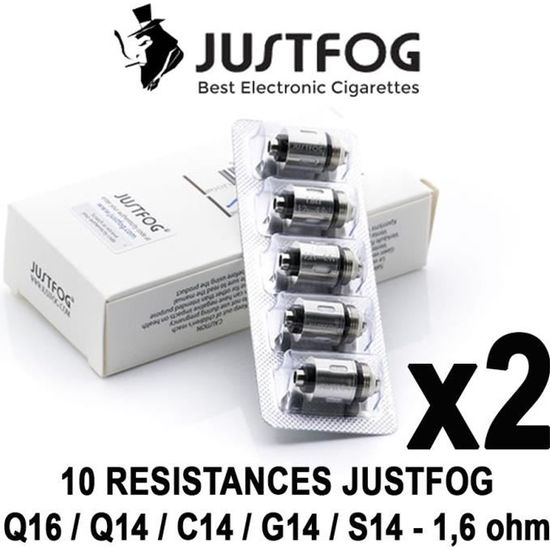 Pack 10 Résistances JUSTFOG Q16 - 1,6 Ohm - pour Q16 - Q14 - C14 - G14 -  S14. (2 boîtes de 5 résistances). AUTHENTIQUE